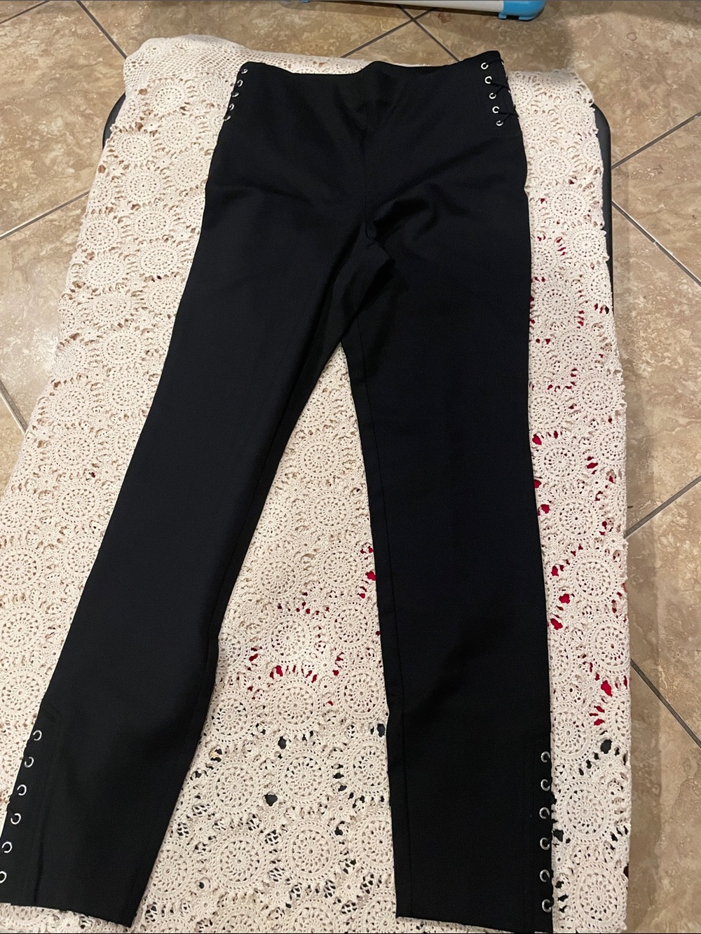 INC International Concepts Black Slim Eyelet-Trim Ponte Pants
